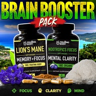 Mushroom Brain-Booster Combo - Value Pack x2 Bottles - แคปซูลเห็ดหัวลิง Lion's Mane + Nootropics Foc