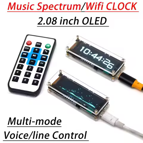 2.08Inch OLED Audio Music Spectrum WiFi Clock, Level Display VU Meter Remote APP Control Atmosphere 