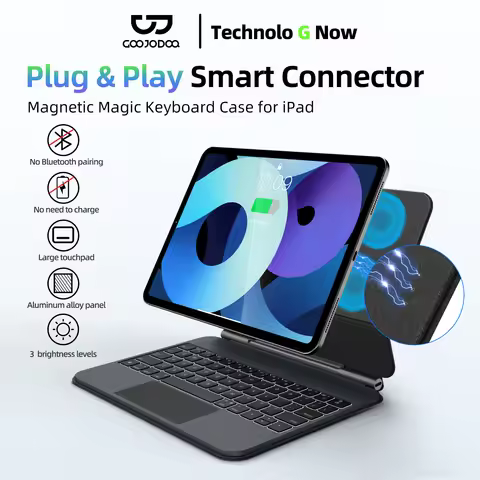 GOOJODOQ Smart Plug&Play Magic Keyboard Case for iPad Pro 11 2024 M4 iPad Air 4/5/6 Multi-touch Touc