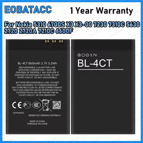 BL-4CT 860mAh Replacement Battery for Nokia 5310 6700S X3 X3-00 7230 7310C 5630 2720 2720A 7210C 660
