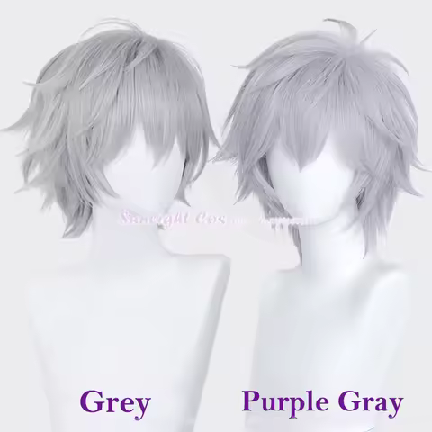 Anime EVA Cosplay Wig Kaworu Nagisa Cosplay Wig 32cm Grey/Purple Gray Wig Heat Resistant Synthetic H