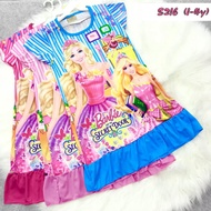 S216 J609 Girl Cartoon Jersey Dress Barbie Dolls (1y, 3y)