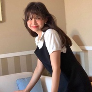 2 0 4 Spring Korea Dongdaemun t h * B a r n e Narrow Waist Preppy Style Square Neck Dress Long