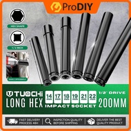 TUOCHI 200MM Long Hex Impact Socket 1/2" Drive ( 14 - 22MM ) Chrome Vanadium Steel Deep Impact Socke