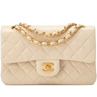 Chanel Vintage Light Beige Quilted Lambskin Small Classic Double Flap Bag Gold Hardware, 1996-1997