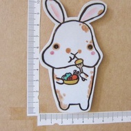 手繪插畫風格 完全 防水貼紙 棕點點兔 吃生菜沙拉 素食主義
