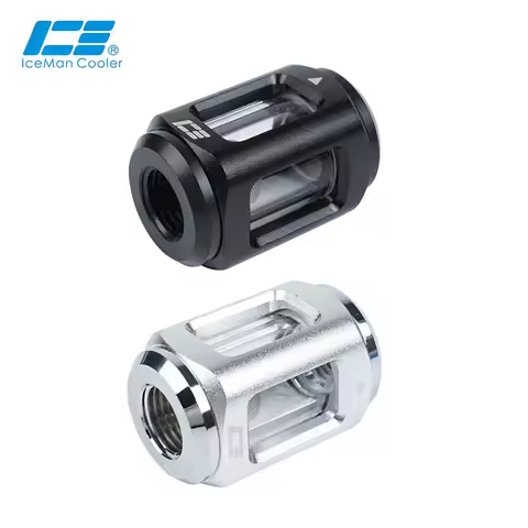 IceManCooler F40 Glass Filter For Computer Case Water Cooling Loop Build,Black,Silver,Inner G1/4" Hi