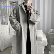 Waist Tie Closure Men Coat Long-sleeve Light Coat for Men Stylish Lapel Trench Coat for Men Lightwei