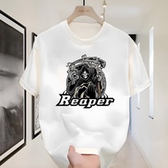 * * Dark Grunge Graphic T-Shirt with Skull Motif, Crescent Reaper Writing, Vintage Horror Illustrati