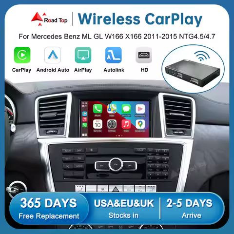 Road Top Wireless CarPlay Android Auto for Mercedes Benz ML GL W166 X166 NTG4.5/4,7 2011-2015, with 