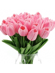 Flores artificiales de tulipán de 10 piezas con tallos de follaje de eucalipto artificial con escarcha para jarrón, decoración de fiestas y bodas en el hogar, exterior y accesorios para armar una pared floral DIY