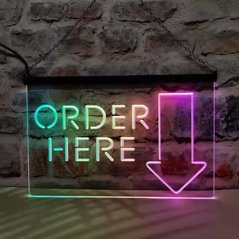 Order Here Cashier Shop-LED Neon Sign Featuring Colorful Flowing Effect,Perfect for Home Decoration 