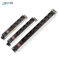 2021PDU Power Strip Network Cabinet Rack Plug Socket 1U Aluminum Alloy 4 way EU Outlets Overload Protection Switch 2m Extension Cord
