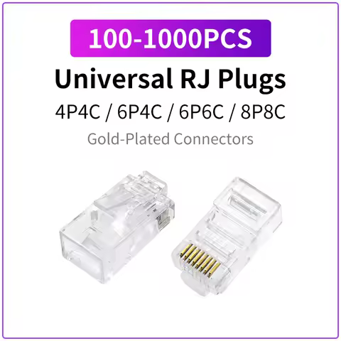 100PCS-1000PCS RJ11 Connectors 4P4C 6P4C 6P6C 8P8C Gold-Plated Modular Plug Telephone Network Cable 