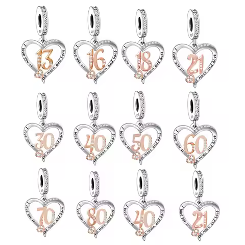 FC Jewelry Fit Original Charm Bracelet 925 Silver Birthday Number I Love You to The Moon and Back Be