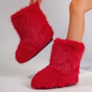 2024 New Style European American Imitation Fox Fur Imitation Raccoon Fur Snow Boots Mid-tube Boots F