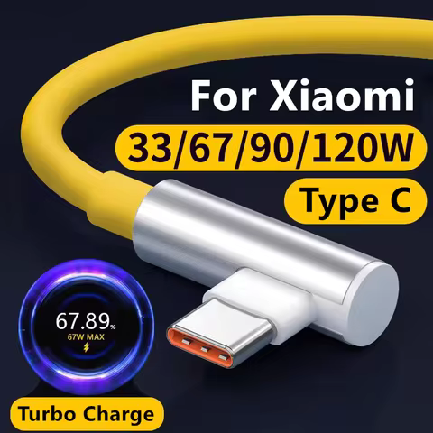90 Degree 6A 67W 120W Type C Fast Charging Elbow Cable for Xiaomi 11 12 13T 14 Ultra Redmi Note 11T 