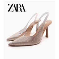 Zara Pointed Toe Covered Back Stiletto Heel PVC Rhinestone Decoration High Heel Women's Shoes