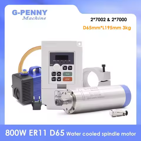 G-Penny 800w Water Cooled Spindle Kit 0.8kw Water Cooling 4pcs Bearings 65x195mm & H100 1.5kw Invert
