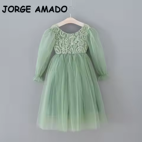 Girl Party Dresses Long Sleeves Sage Green Open Back Flower Girl Dresses Prom Dresses Formal Clothes