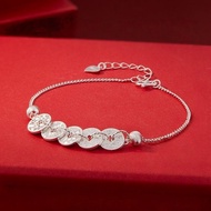 S9999纯银手链女设计感碎冰冰五帝钱新中式足银手饰礼物S9999 sterling silver bracelet with a female design that feels like brea
