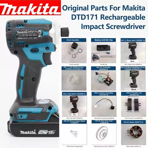 Original Makita Parts Switch Assembly Transfer Rod Hammer Box Assembly Stator For Makita DTD171 Rech