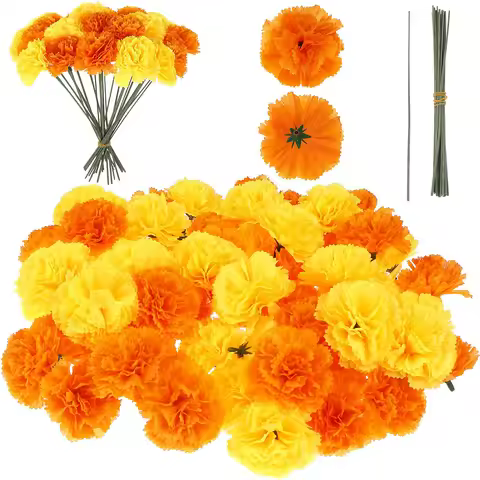 50Pcs Marigold Artificial Flower for Diwali Home Decor DIY Wreath Garland Craft Wedding Party Decora