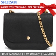 Tory Burch Bag With Gift Paper Bag Crossbody Bag Emerson Flap Adjustable Shoulder Bag Black # 136092