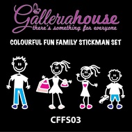 CFFS03 Set of 4 Members Colourful and Fun Family Stickman Figures stickers in many activities Cars