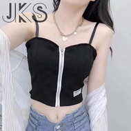 JKS Sexy Crop Top Zipper Type XS-M Women bra cotton