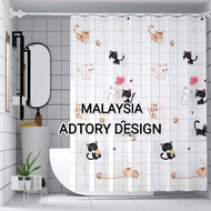 ADTORY Cat Shower Curtain waterproof bathroom toilet tirai ready stock Malaysia