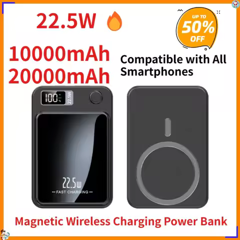 22.5W Magnetic Power Bank 10000mAh 20000mAh Wireless Portable Charger USB C PD QC LED Display for Sa