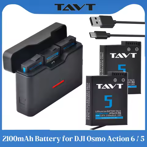 2100mAh Battery+Fast 3-Slots Charging Case Compatible with DJI Osmo Action 6 Action 5 Camera Battery
