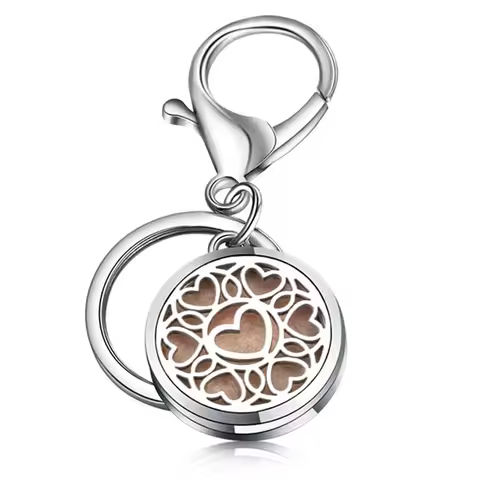 Fashion Round Little Love KeyChain Jewelry Stainless Steel Essential Oil Diffuser Perfume Aromathera