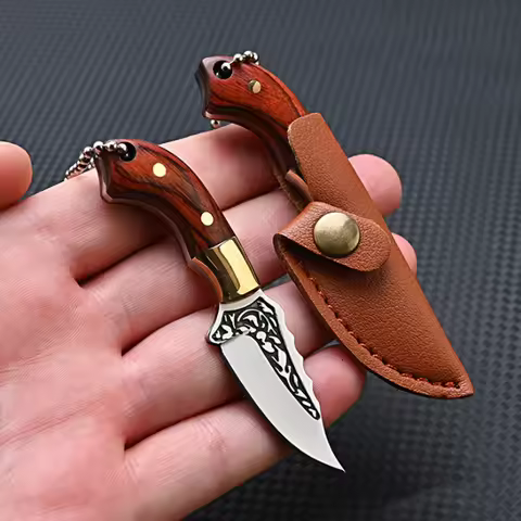 New Mini Kitchen Knife Outdoor Pocket Knife Keychain Portable Unboxing Knife Colored Solid Wood Hand