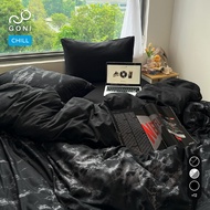 GONI CHILL duvet cover set in Marble Black - Elastic bed sheet 4-25cm high, size 1m,1m2,1m4,1m6,1m8,