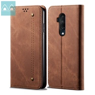 For OnePlus 7T/OnePlus 7T Pro Fashion Retro Jeans Style Cover Magnet Flip Leather Protective Case wi