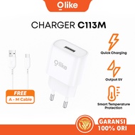 Olike Charger Micro 5V 1A Fireproof Free Cable C113M White 100 cm