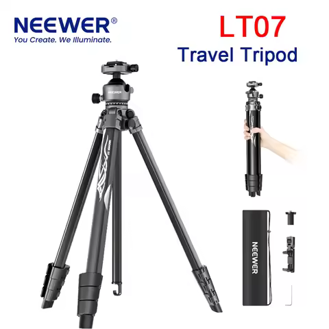 NEEWER LT07 Travel Tripod 61" Stability Compact With Panoramic Ball Head and Phone Holder Aluminum C