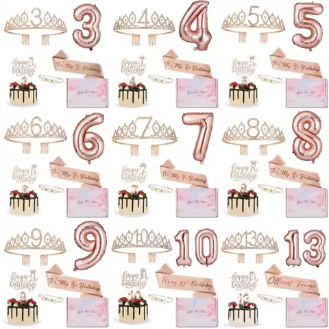 Crown Sash Birthday Party 32inch Balloon Holder Candle Cake Decoration Gift Box Set for 3th 4th 5th 