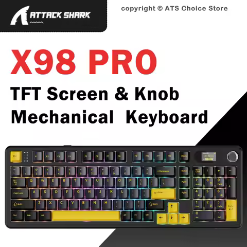 Attack Shark X98 Pro Gaming Mechanical Keyboard Tri-Mode Bluetooth Wired 98 Keys TFT Screen CNC Knob