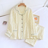 Bộ Đồ Pijama Bầu Và Sau Sinh Dài Tay Chất Liệu Xô Muslin Cao Cấp Mặc Xuân Hè Và Thu Đông Có Thiết Kế