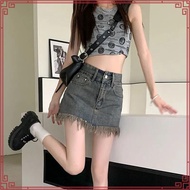 Women's Denim Skirt Gyaru Skirts for Woman Clothes Fringe Short Jeans Mini Streetwear Offer Free Shi