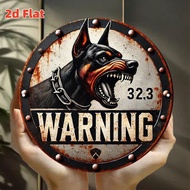 [2D Flat] Vintage Round Metal Warning Sign - Doberman Safety Alert Engraved Aluminum Tin Plate 7.79x