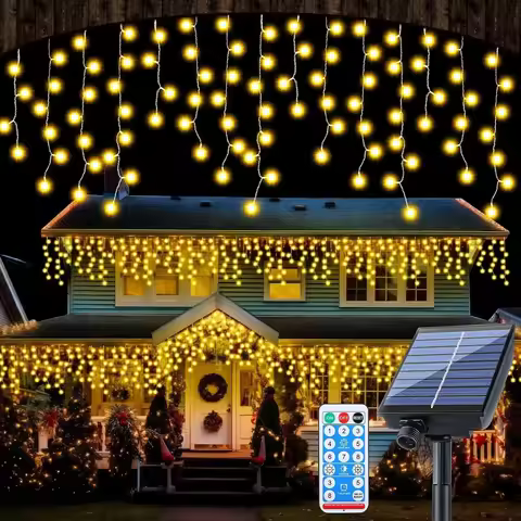12M 18M Solar Christmas Icicle Light Outdoor icicle Christmas light Solar Curtain String Light with