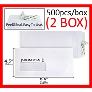 Envelope White 4.5" x 9.5" Window with Peel & Seal (500 Pcs/Box) - 2 Box