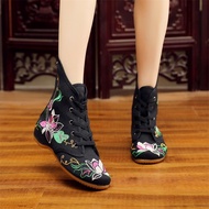 AT/⛎Old Beijing Cloth Shoes Embroidered Women's Boots Tendon Bottom Hidden Height Chinese Women's Shoes Square Dance Wom