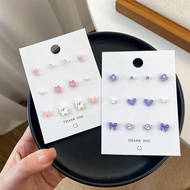 【ks1210.my】  silver needle earring female peach love earring set swee银针耳钉女桃子爱心耳环套装甜美可爱简约秋冬小众设计感耳 【08