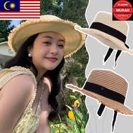 MP 1/2/3Pcs French Bow Flat Top Straw Hat - Elegant Women Hats - Fashion Braided  Sunhat - Outdoor B