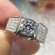 Simulation Moissanite Men's Diamond Ring 2 Carat Domineering Full Diamond Live Adjustment Wedding Ri